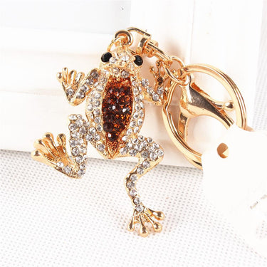 Golden Frog Crown Crystal Rhinestone Charm Pendant Purse Bag Key Ring Chain  -  GeraldBlack.com