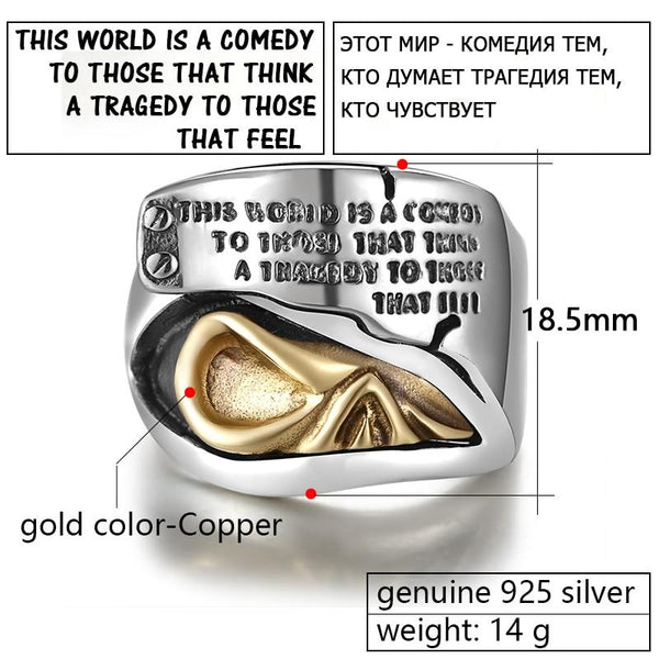Golden Skull Ear Punk Biker Men's Ring Silver Signet Heavy Rock Jewelry - SolaceConnect.com