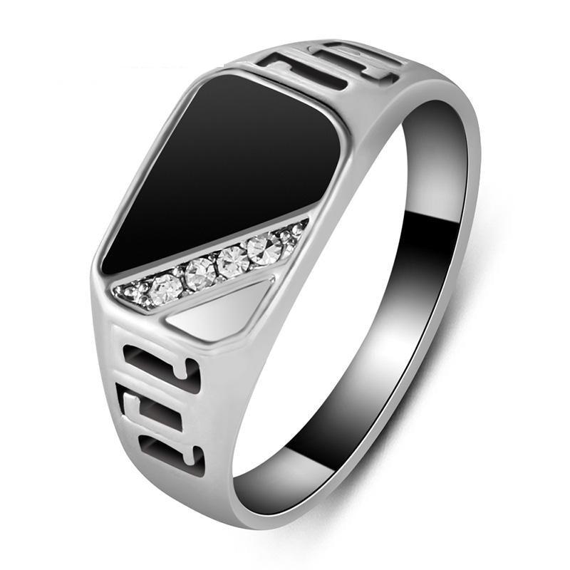 Good Quality Men's Cubic Zirconia Fashion Finger Ring with Black Enamel - SolaceConnect.com