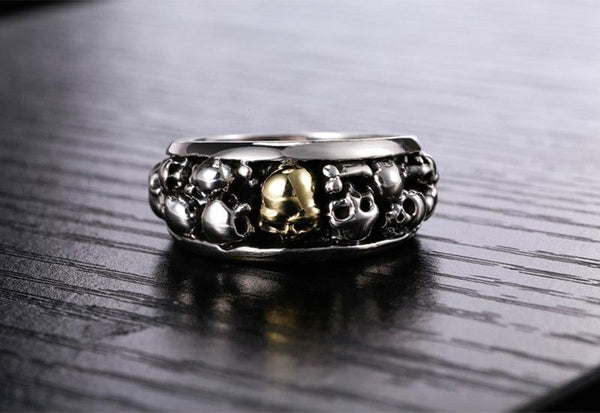 Gothic 100% 925 Sterling Silver Many Skulls Vintage Punk Ring for Men - SolaceConnect.com