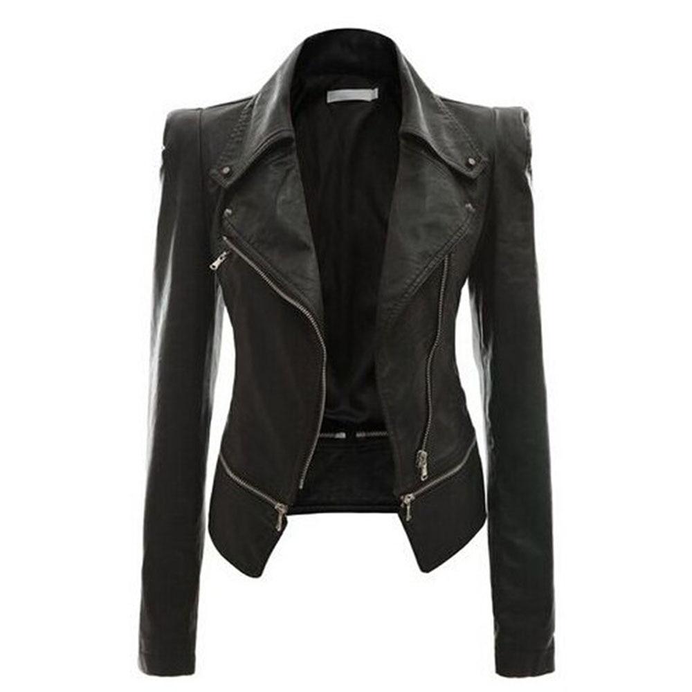 Gothic Black Synthetic Leather Jacket with Moto Zippers for Women  -  GeraldBlack.com