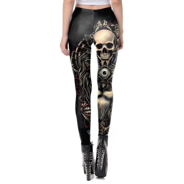 Gothic Punk Retro Vintage Style Skull Lion Designed Women's Legging - SolaceConnect.com