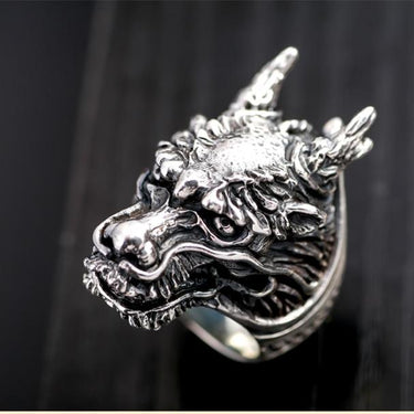 Gothic Solid 925 Silver Dragon Vintage Steampunk Biker Big Ring for Men - SolaceConnect.com