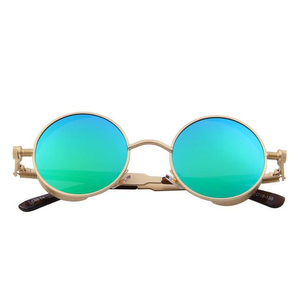 Gothic Steampunk Men's Mirrored Coating Round Circle Vintage Sunglasses - SolaceConnect.com