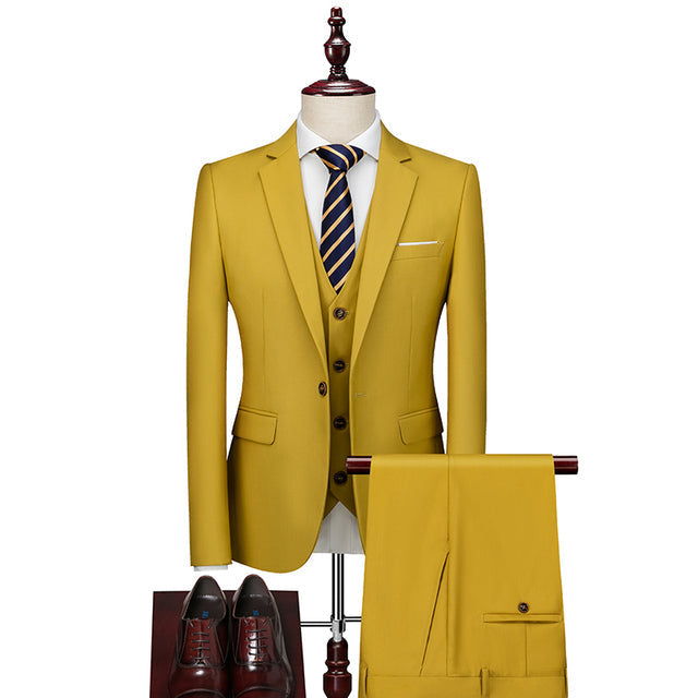 Grass Yellow Casual One Button Slim Fit Wedding Three Piece Suit for Men  -  GeraldBlack.com