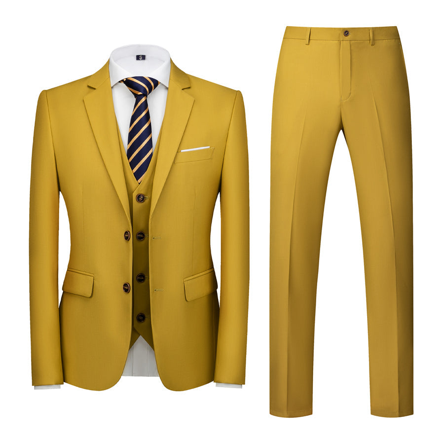 Grass Yellow Casual One Button Slim Fit Wedding Three Piece Suit for Men  -  GeraldBlack.com
