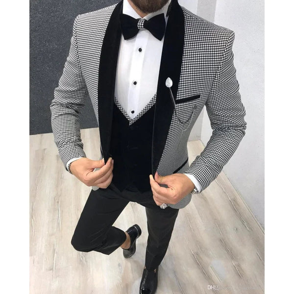 Gray Black Groom Wedding Slim Fit Tuxedos For Men Groomsmen Suit Formal Party  Blazer Vest Pants  -  GeraldBlack.com
