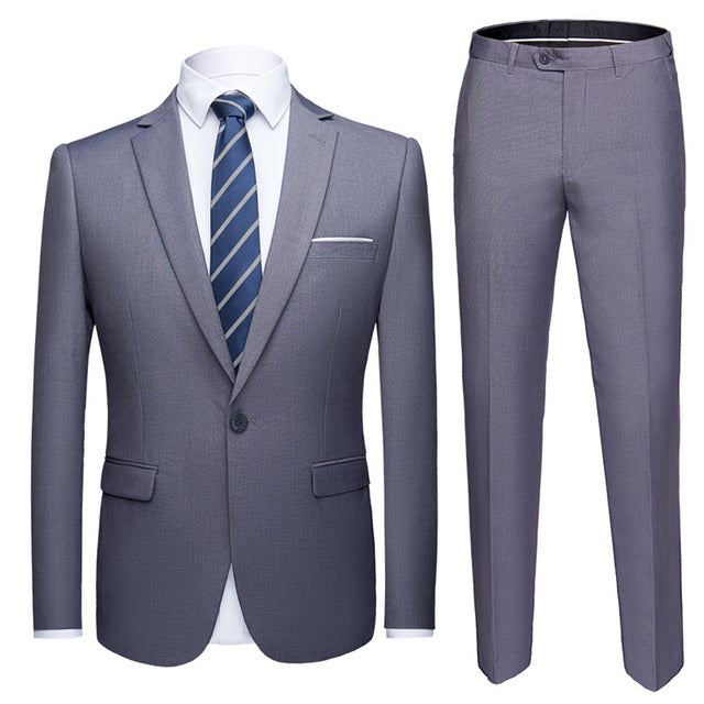 Gray Fashion Wedding Formal Business Slim Suit Jacket Pants for Men  -  GeraldBlack.com