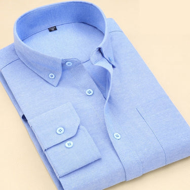 Gray Oxford Cotton Shirt Men Brand Long Sleeve Mens Dress Shirts Casual Slim Fit Chest Pocket Button Down  -  GeraldBlack.com