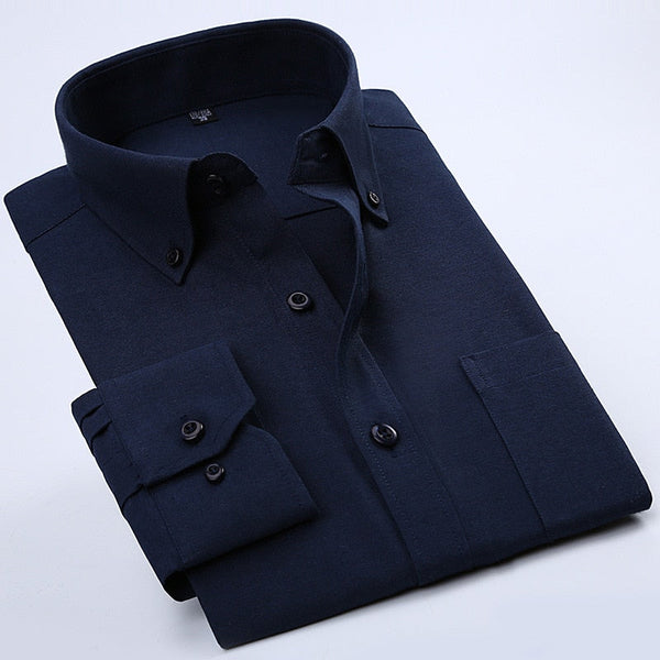 Gray Oxford Cotton Shirt Men Brand New Long Sleeve Mens Dress Shirts Casual Slim Fit Chest Pocket Button Down Camisa Masculina  -  GeraldBlack.com