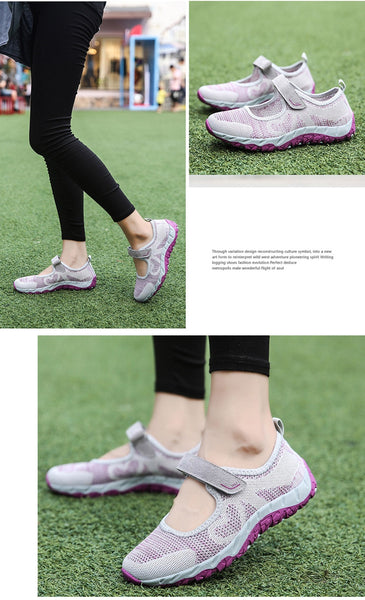 Gray Purple Summer Women's Casual Flats Fabric Hoop Loop Soft Comfy Mary Janes Round Toe Mesh Shallow Shoes  -  GeraldBlack.com
