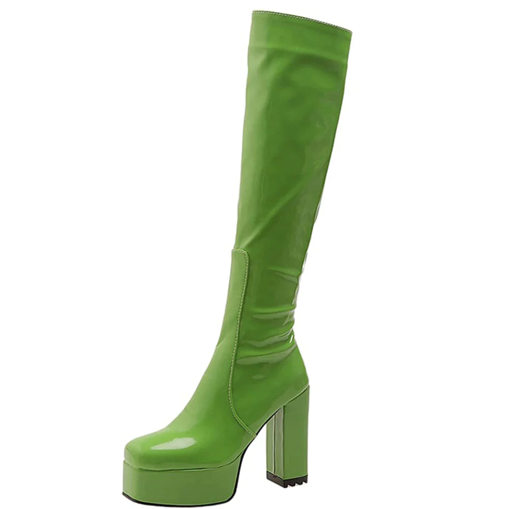 Women's Sexy Designer Green Color High Heel Platform Gothic Boots 1 Women's Sexy Designer Green Color High Heel Platform Gothic Boots