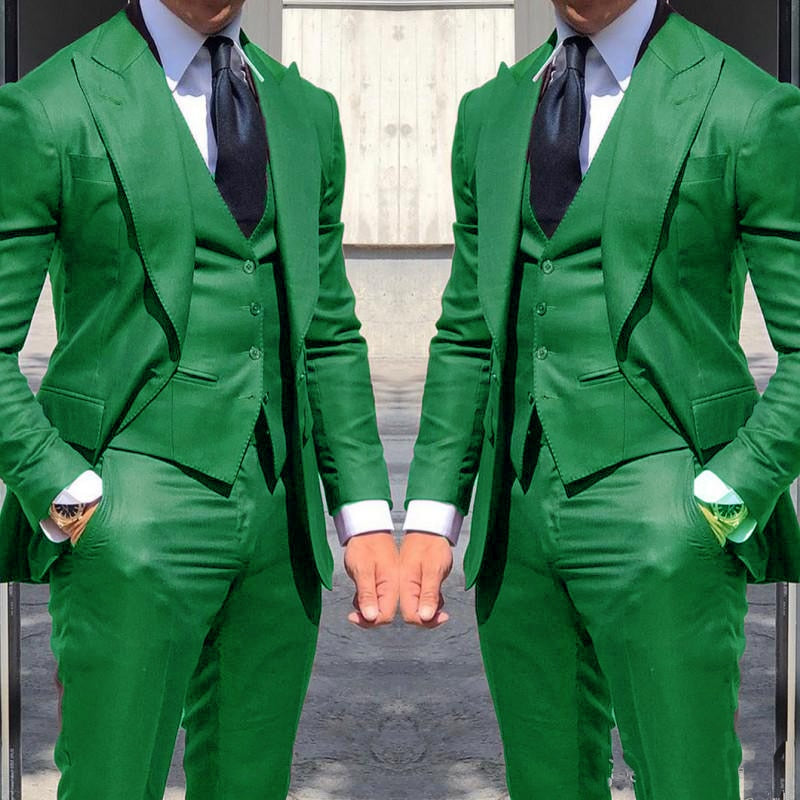 Green Casual Style 3 Pieces Jacket+Pants+Vest Suits Formal Groom Tuxedos Groomsmen Wedding Prom  -  GeraldBlack.com