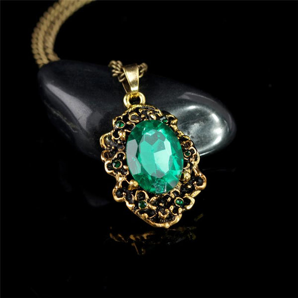 Green Crystal Antique Bronze Color Bridal Necklace Earrings Jewelry Sets - SolaceConnect.com