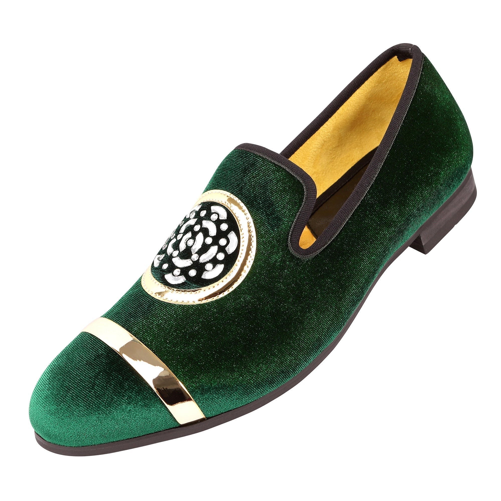 Green Fashion Men Velvet Classic Casual Gold Top and Metal Toe Handmade Luxurious Loafers Shoes  -  GeraldBlack.com