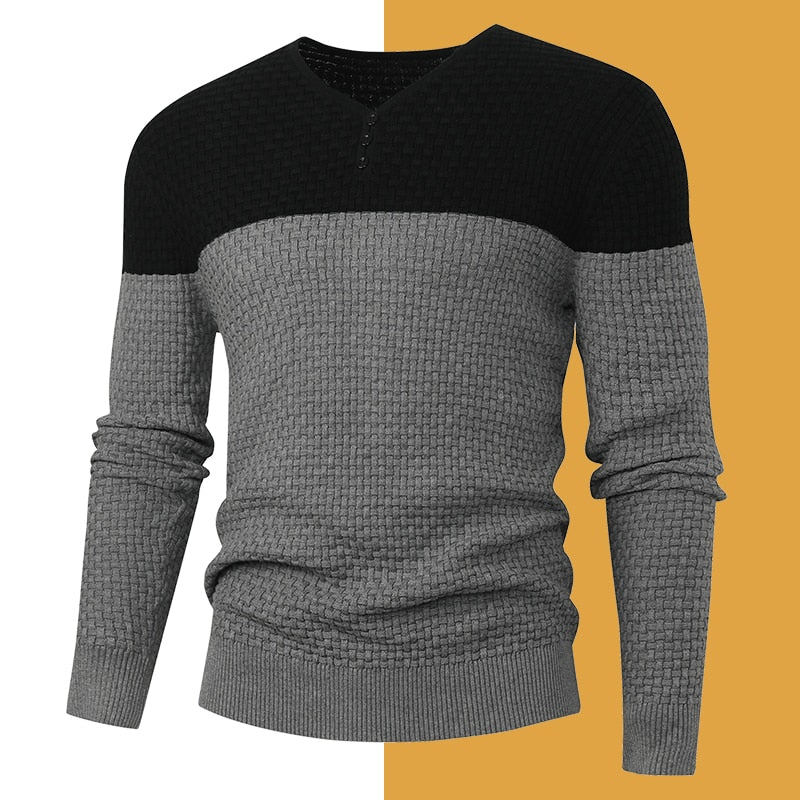 Grey-2130 Men's Pullover Sweater Fashion Soft Autumn Slim Sweater Jersey Knitwear Winter Jumper Tops Sweatshirt Plus Size  -  GeraldBlack.com