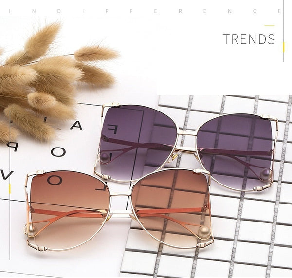 Half Frame Hollow Fashion Gold Transparent Square Sunglasses for Women - SolaceConnect.com