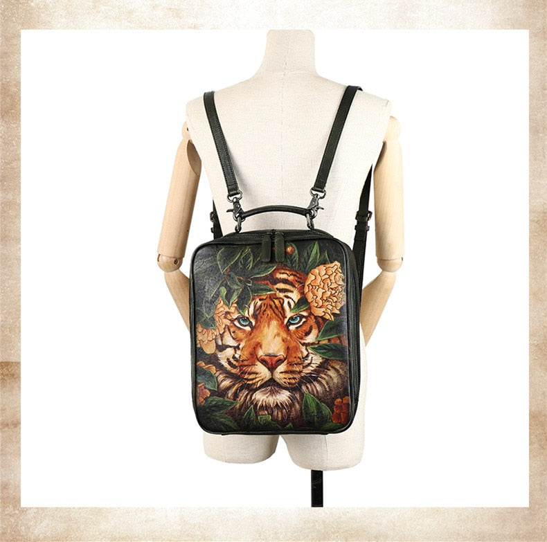Hand Painted Retro Casual Leather Women Large Capacity Cowhide Computer Schoolbag Backpacks  -  GeraldBlack.com