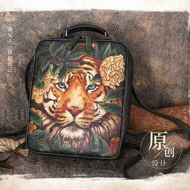 Hand Painted Retro Casual Leather Women Large Capacity Cowhide Computer Schoolbag Backpacks  -  GeraldBlack.com
