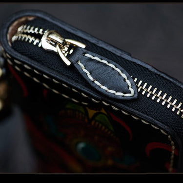 Handmade Carving Lion Women Shype Wallet Purses Long Wallets Clutch Genuine Leather Men Purse  -  GeraldBlack.com