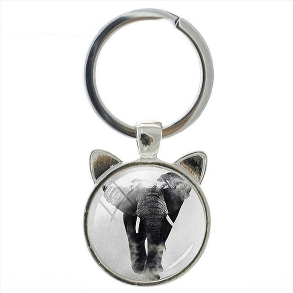 Handmade Charms Huge Figure Elephant Animal Glass Gem Round Keychain - SolaceConnect.com