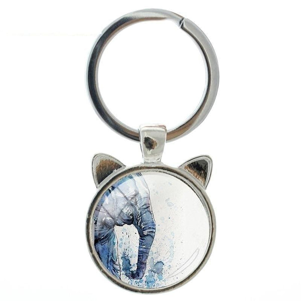 Handmade Charms Huge Figure Elephant Animal Glass Gem Round Keychain - SolaceConnect.com