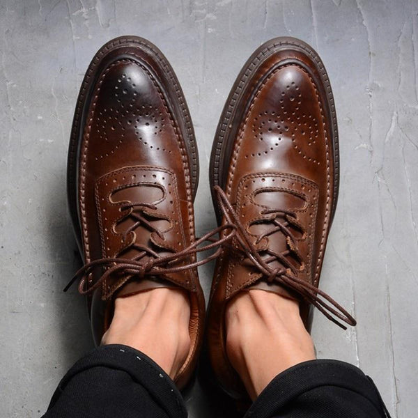 Handmade Classic Retro England Style Leather Carved Brogue Shoes - SolaceConnect.com