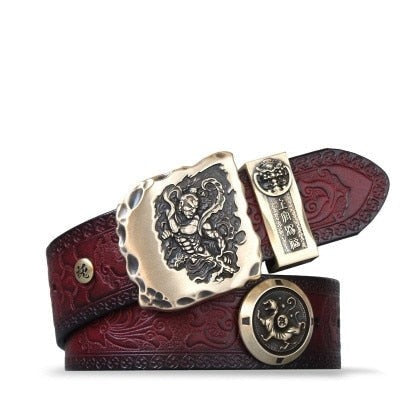 Handmade Copper Button Genuine Leather Strap Belt for Women and Men  -  GeraldBlack.com