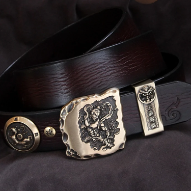Handmade Copper Button Genuine Leather Strap Belt for Women and Men  -  GeraldBlack.com
