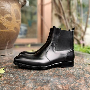 Handmade Cowboy Style Genuine Leather Slip On Pointed Toe Ankle Boots - SolaceConnect.com