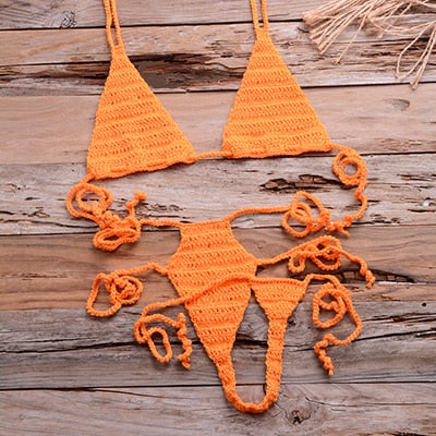 Handmade Crochet Micro Swimsuit Women's Extreme Mini Sexy Bikini Set Sunbathing Beach Spa Bikini  -  GeraldBlack.com