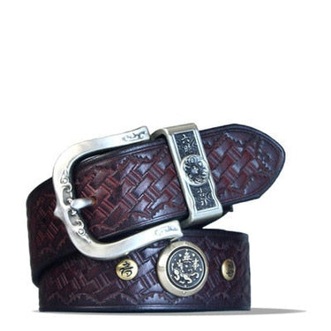 Handmade Designer Unisex Tibetan Silver Button Genuine Leather Strap Belt  -  GeraldBlack.com