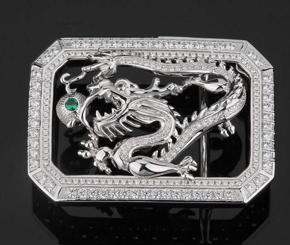 925 Sterling Silver dragon men's buckle buckles handmade (without belt) A2360 - SolaceConnect.com