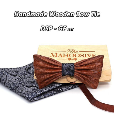 Handmade Fashion Wooden Bowties Handkerchief Wedding Accessories Set - SolaceConnect.com