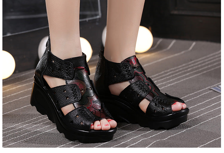 Handmade Genuine Leather Ethnic Style Hi Heel Shoes for Women  -  GeraldBlack.com
