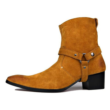 Handmade Genuine Suede Leather High Heel Boots with 4 Colors for Men - SolaceConnect.com