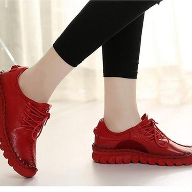 Handmade Leather Flat Casual Lace-Up Slip On Solid Color Shoes for Women  -  GeraldBlack.com