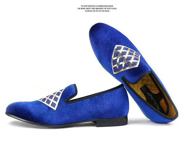 Handmade Men Velvet Shoes With Sequins And Rhinestones Wedding Party Loafers  -  GeraldBlack.com