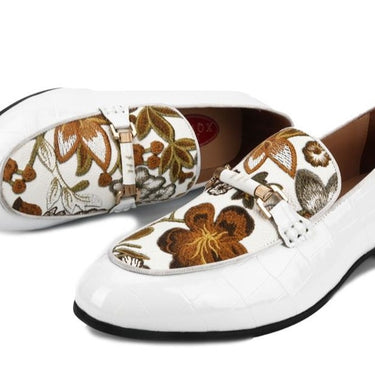 Handmade Men White Leather and Printed Casual Stylist Loafers  -  GeraldBlack.com