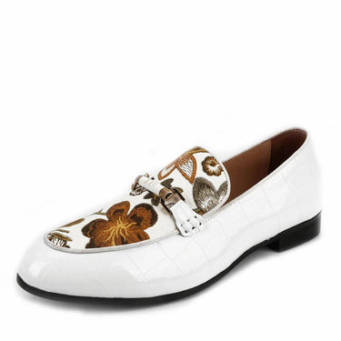 Handmade Men White Leather and Printed Casual Stylist Loafers  -  GeraldBlack.com