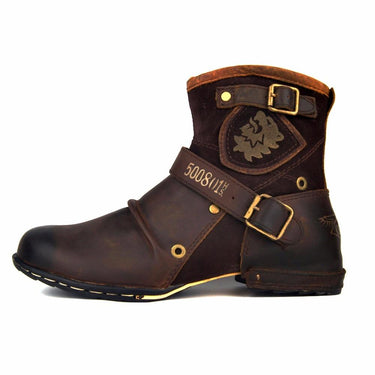 Handmade Plus Size Genuine Cow Leather Rivet Motorcycle Boots Shoes - SolaceConnect.com