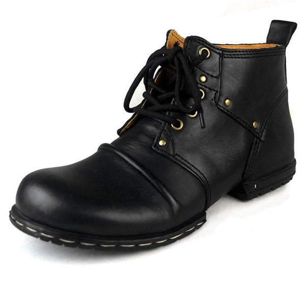 Handmade Spring Fashion Rivet Fur Cow Leather Boots Shoes for Men - SolaceConnect.com