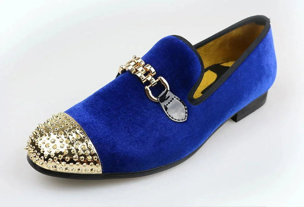 Handmade Velvet Men Shoes With Gold Chain Buckle Gold Toe Metal Loafers Shoes  -  GeraldBlack.com