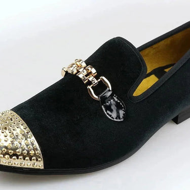 Handmade Velvet Men Shoes With Gold Chain Buckle Gold Toe Metal Loafers Shoes  -  GeraldBlack.com