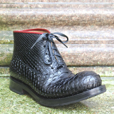 Handmade Welted Snakeskin Pattern Lace Up Basic Ankle Boots for Men  -  GeraldBlack.com