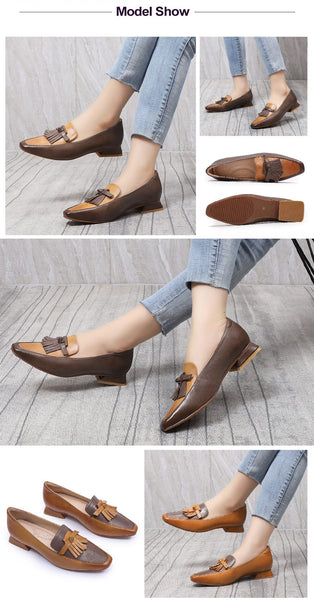 Handmade Women's Solid Genuine Leather Slip-on Flats Moccasins Penny Loafers - SolaceConnect.com