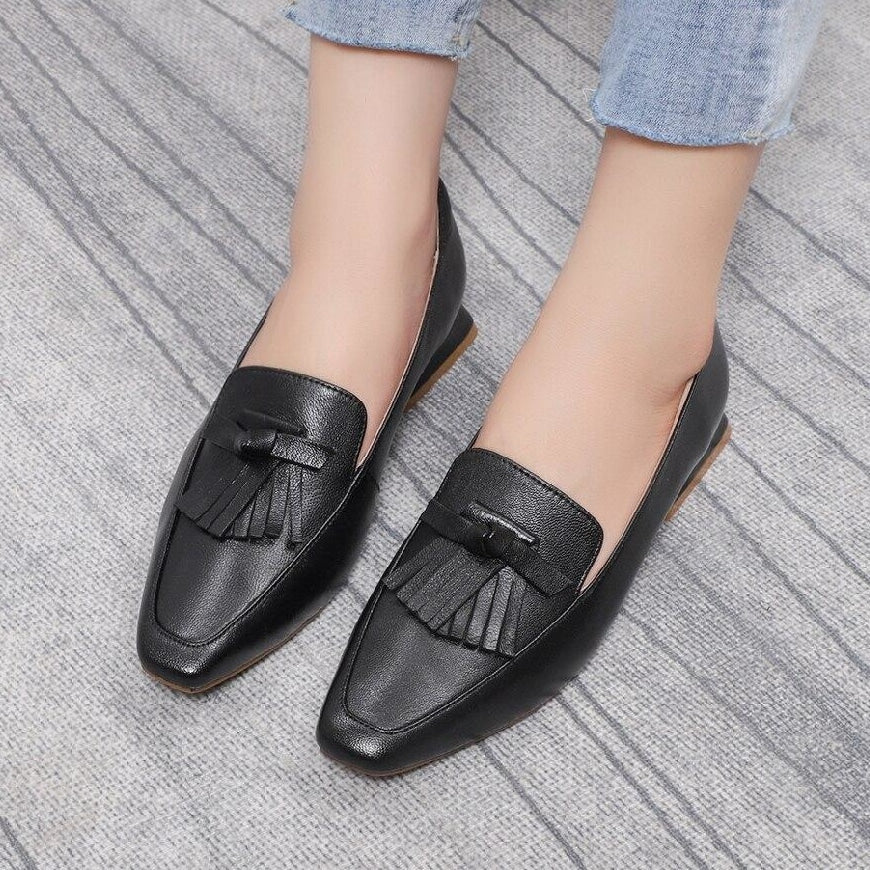Handmade Women's Solid Genuine Leather Slip-on Flats Moccasins Penny Loafers  -  GeraldBlack.com