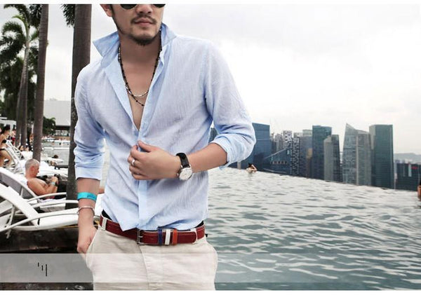 Hawaiian Summer Wear Cotton Linen Long Sleeve Slim Fit Men’s Shirts - SolaceConnect.com