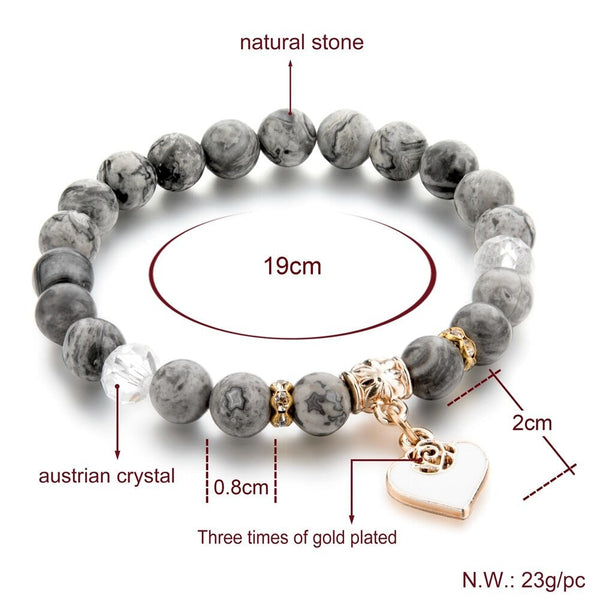 Heart Charm White Natural Stone Women's Bracelets and Bangles  -  GeraldBlack.com