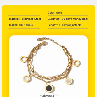 Heart Roman Numeral Shell Circle Charm Layered Bracelets for Women  -  GeraldBlack.com